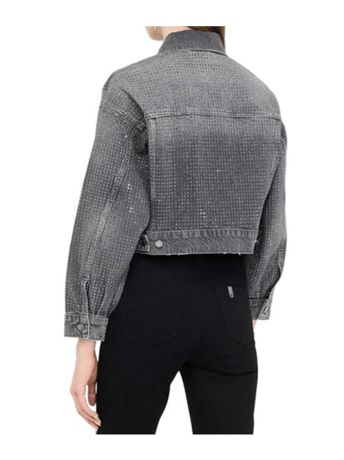 Giacca corta da donna  in denim con strass all-over, colore grigio used LIU JO | UF5088-D502088281